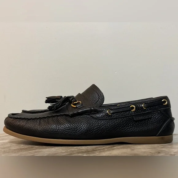 TOM FORD $1000 Black Leather Moccasins Boat Shoes Tassel Loafers Authentic 9.5
